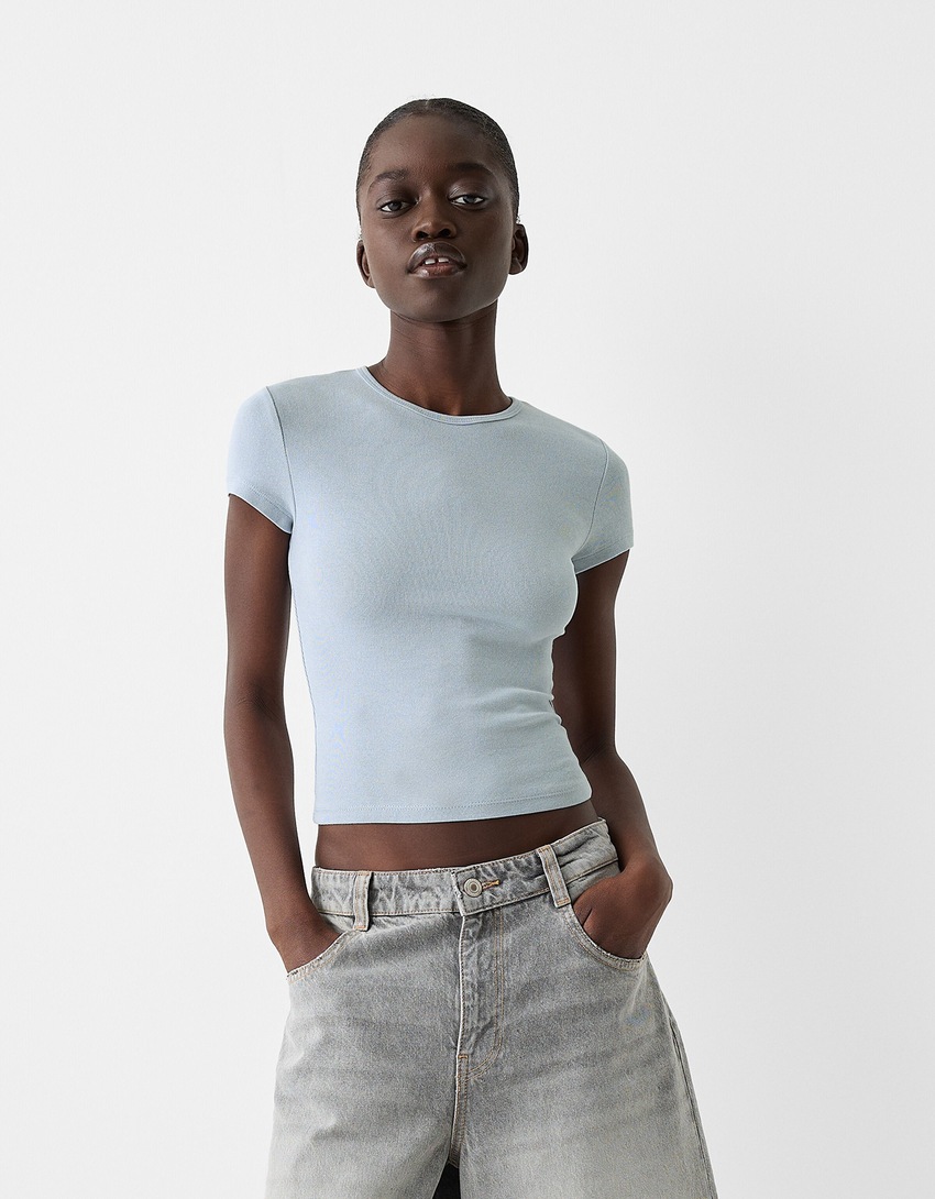 Short sleeve crew neck T-shirt-Light blue-0