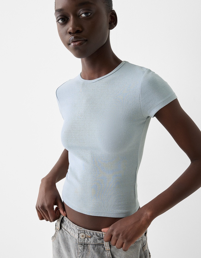 Short sleeve crew neck T-shirt-Light blue-2