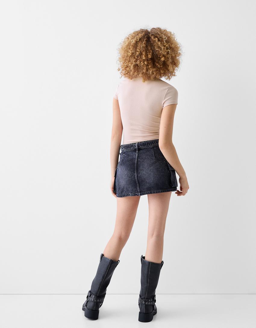 Kısa kollu bisiklet yaka t-shirt-Pembe-1