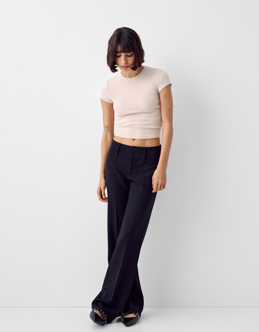 تيشرت بياقة دائرية وأكمام قصيرة-زهري-3