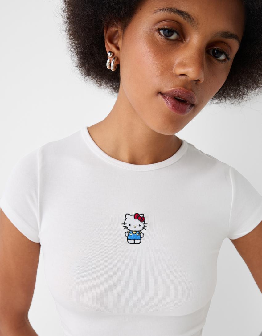 Kısa kollu bisiklet yaka t-shirt-Kirli beyaz-2