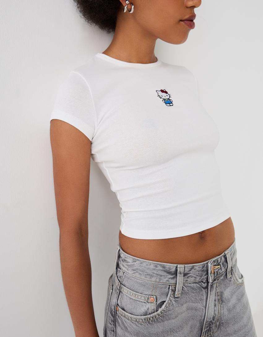 Kısa kollu bisiklet yaka t-shirt-Kirli beyaz-6