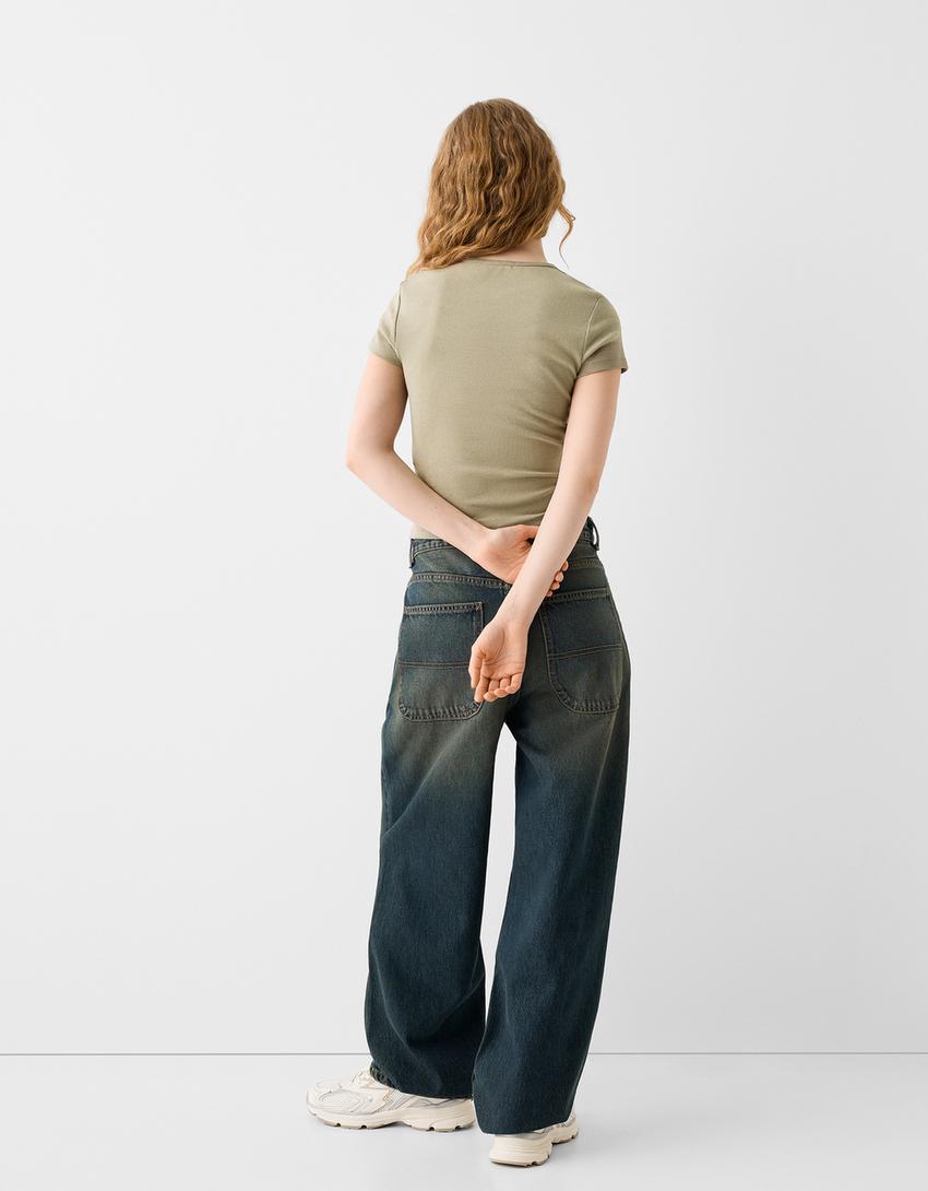 Kısa kollu bisiklet yaka t-shirt-Haki-1