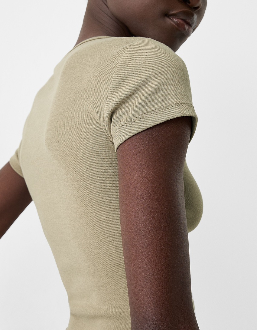 Short sleeve crew neck T-shirt-Khaki-6