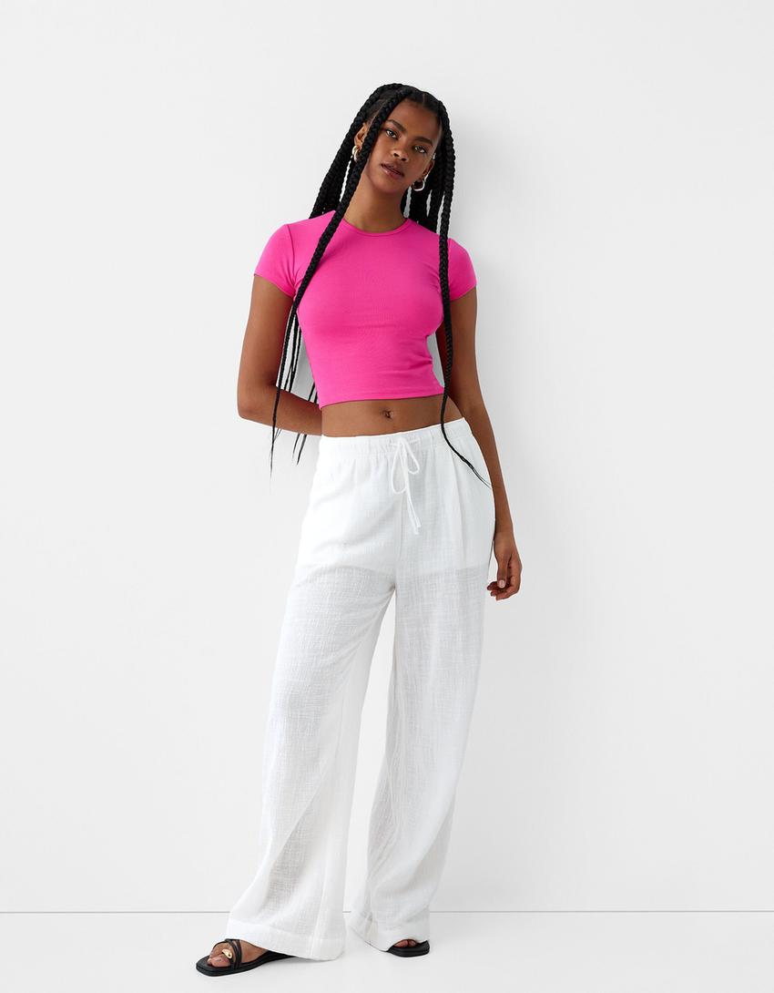 T-shirt manches courtes col rond-Fuchsia-3