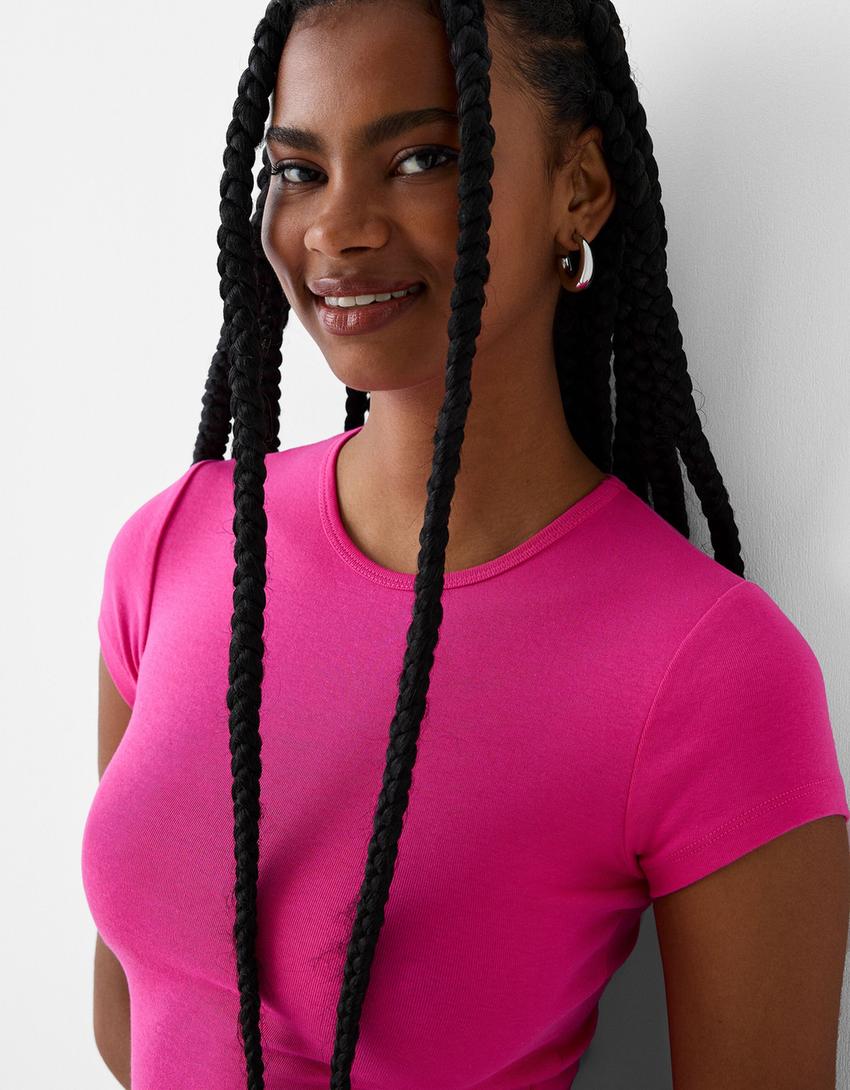 T-shirt manches courtes col rond-Fuchsia-5