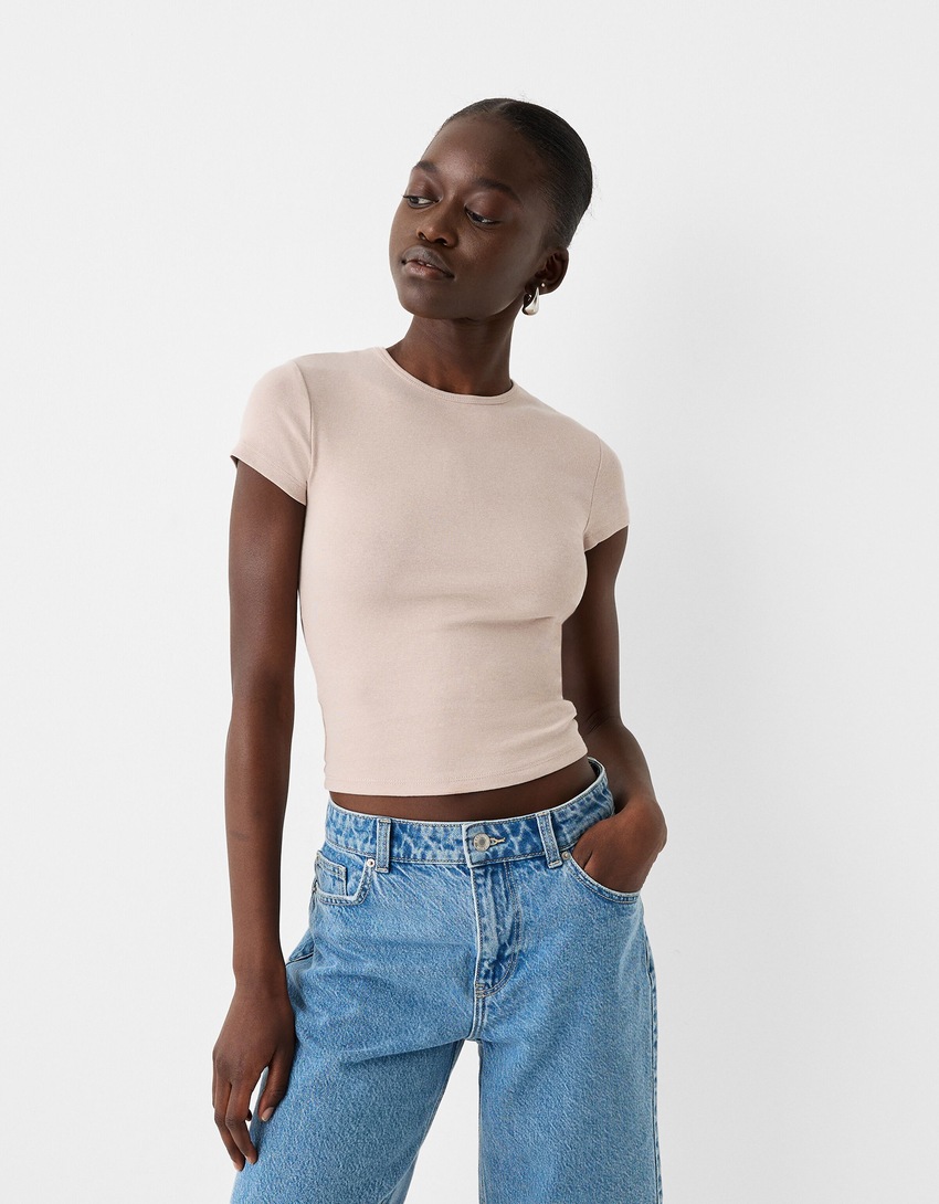 Short sleeve crew neck T-shirt-Sand-0