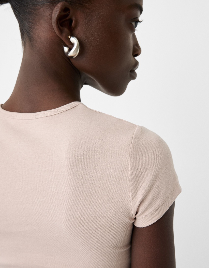 Short sleeve crew neck T-shirt-Sand-5
