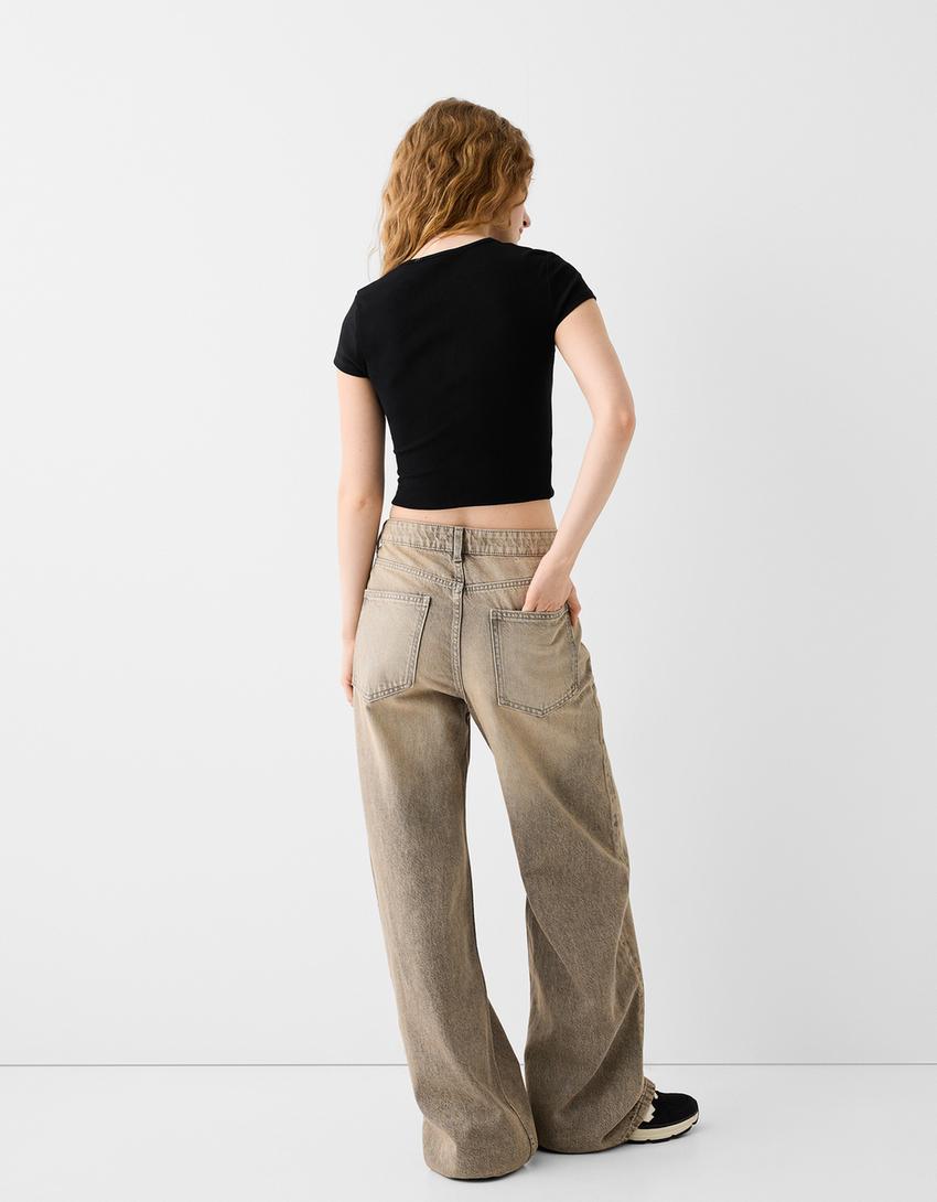 Kısa kollu bisiklet yaka t-shirt-Siyah-1