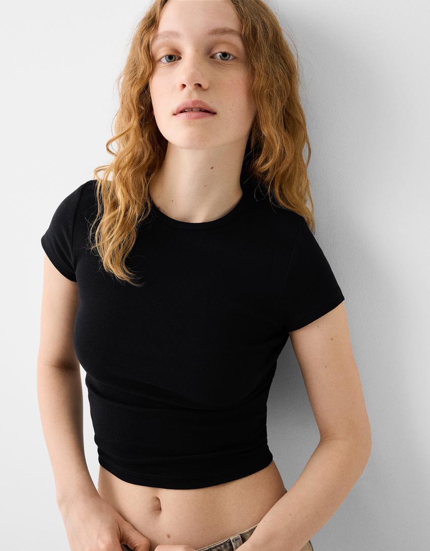 Kısa kollu bisiklet yaka t-shirt-Siyah-2