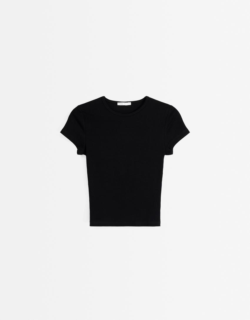 Kısa kollu bisiklet yaka t-shirt-Siyah-4