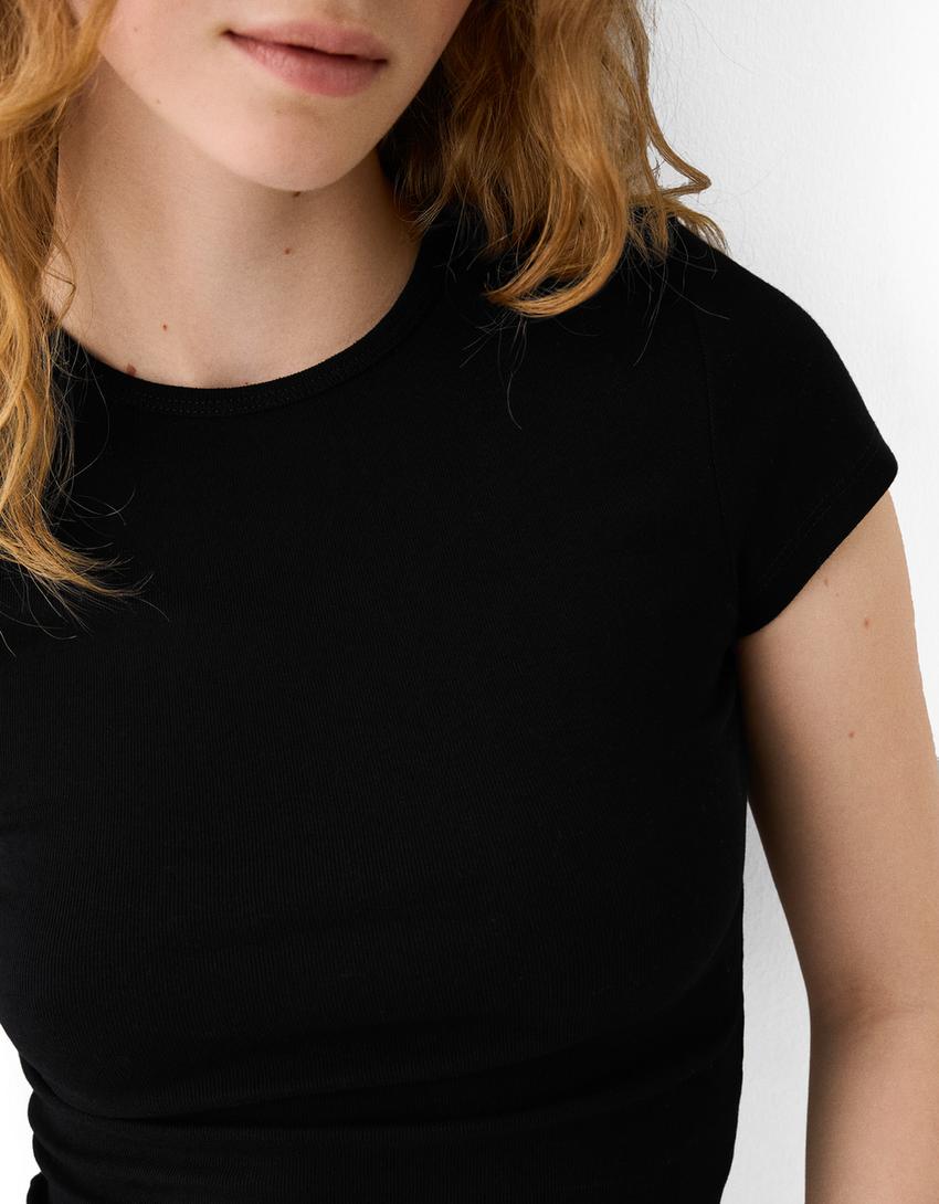 Kısa kollu bisiklet yaka t-shirt-Siyah-5