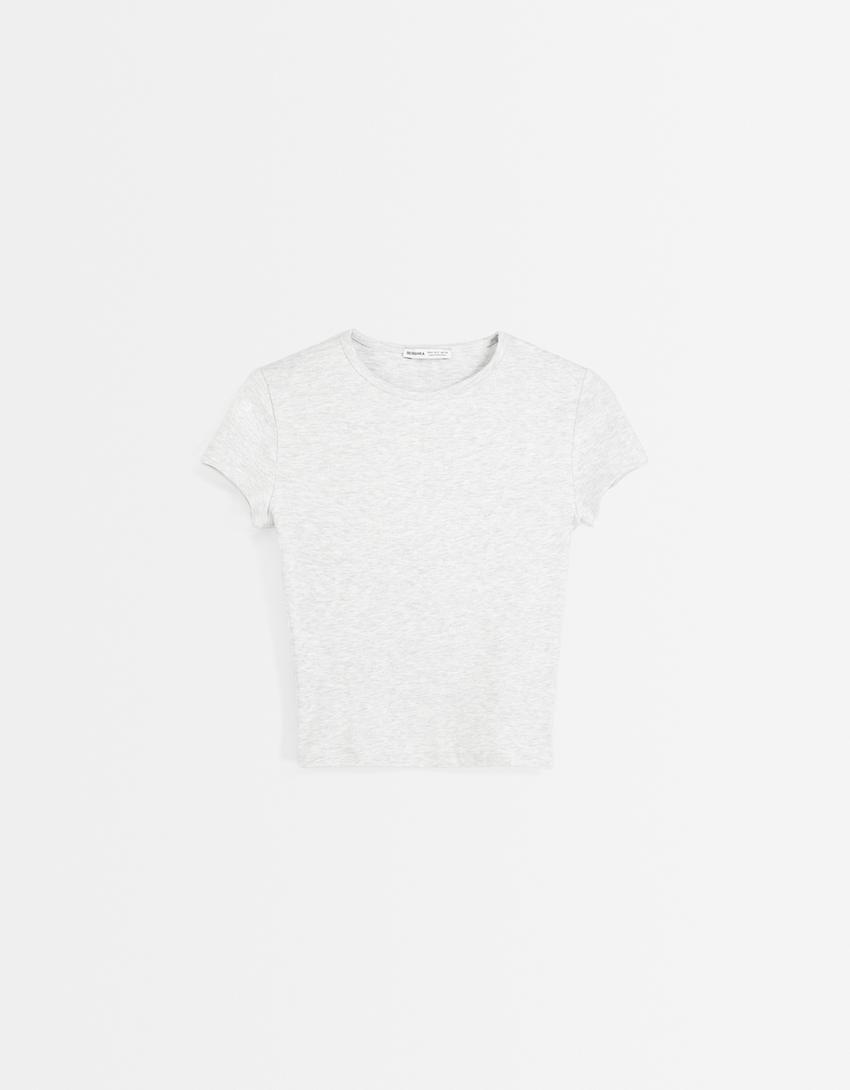 Kısa kollu bisiklet yaka t-shirt-Gri-4