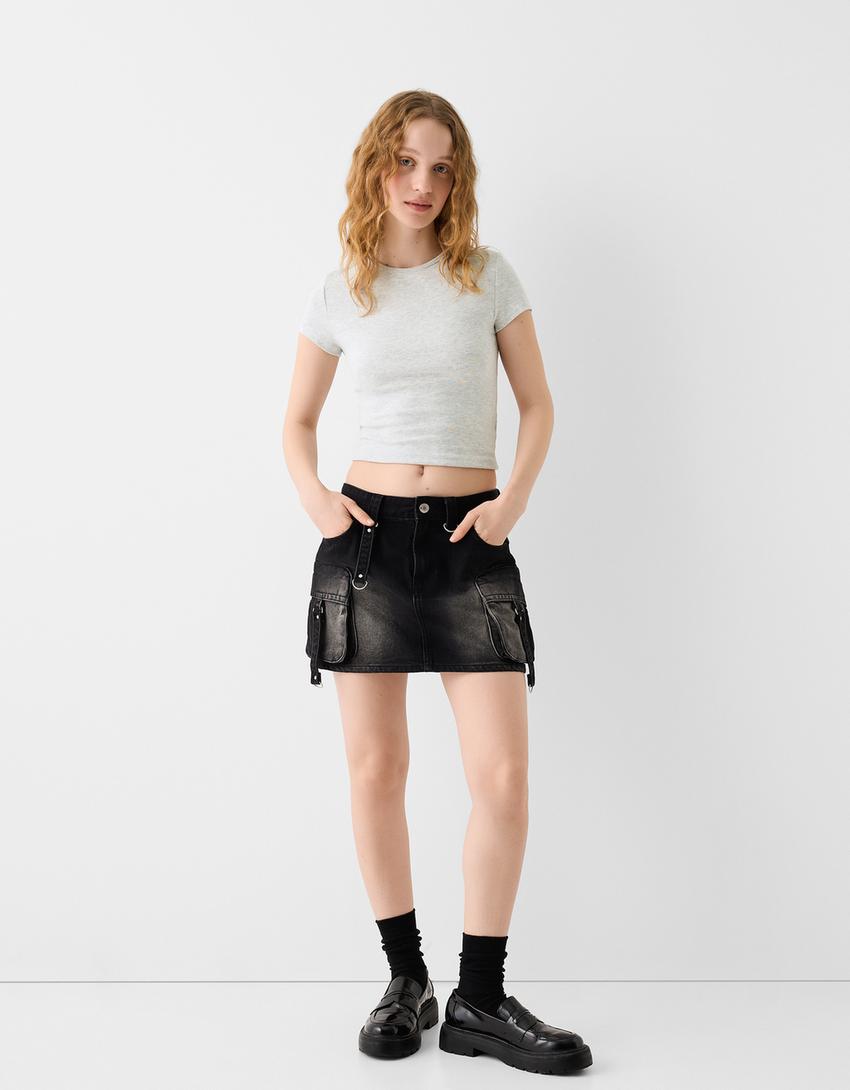 Kısa kollu bisiklet yaka t-shirt-Gri-3