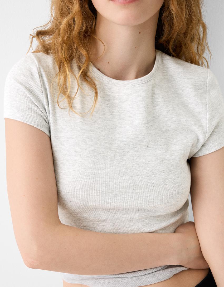 Kısa kollu bisiklet yaka t-shirt-Gri-5