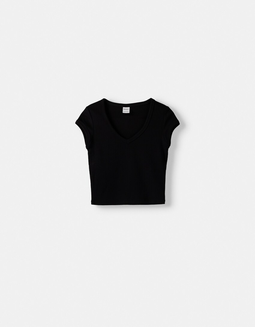 Short sleeve V-neck T-shirt - BSK Teen | Bershka image.