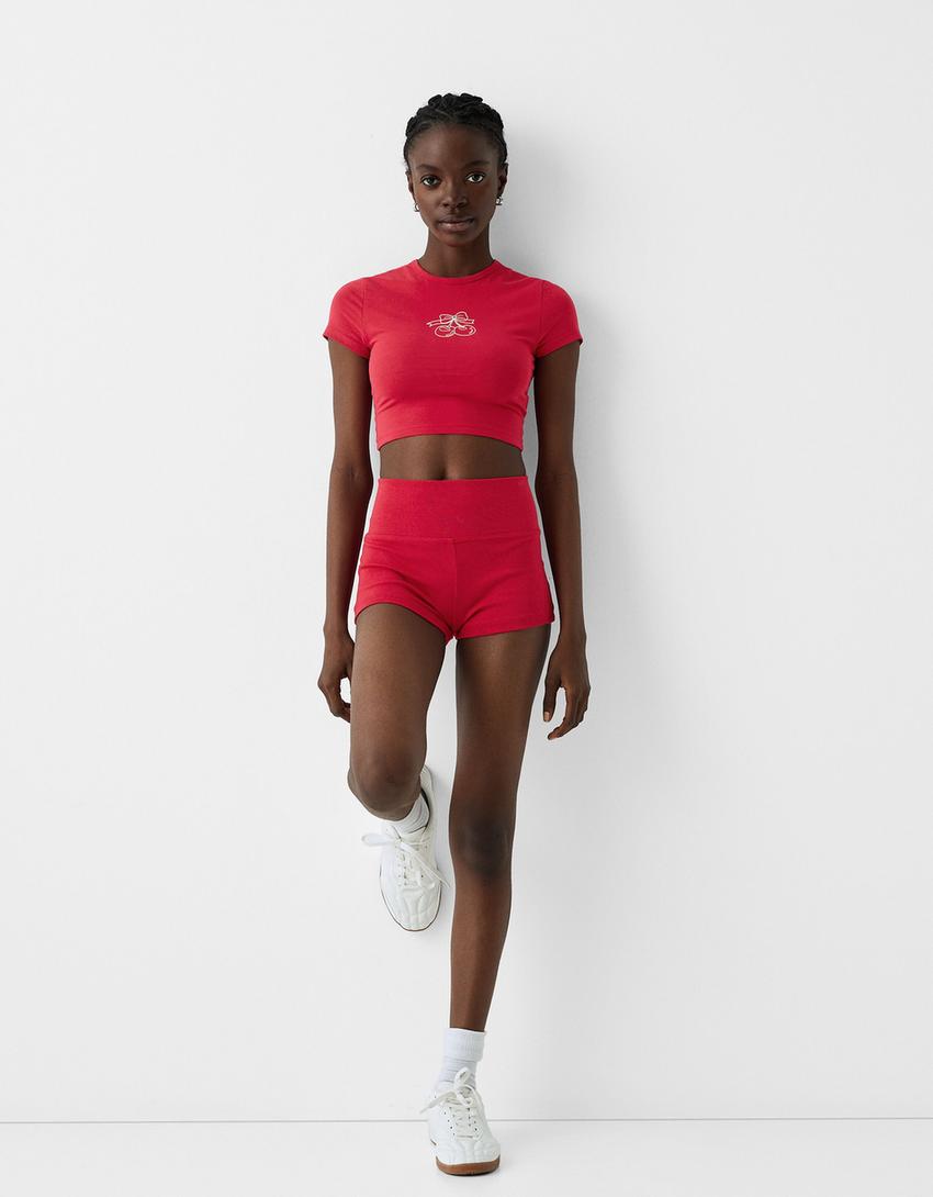 Desenli kısa kollu t-shirt-Kırmızı-3