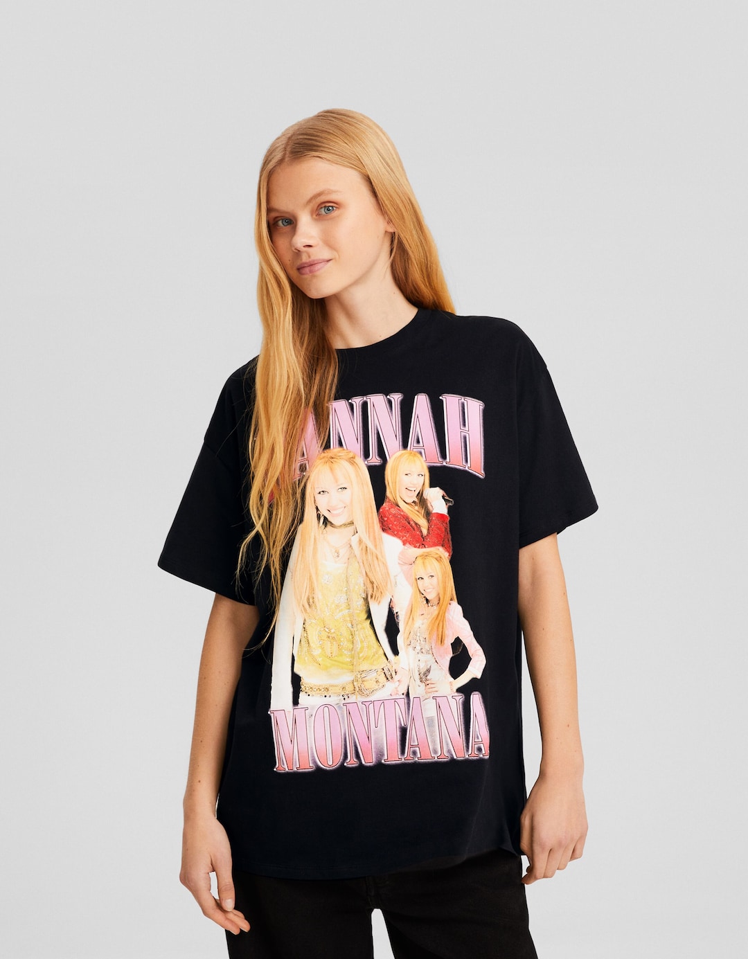 Kısa kollu Hannal Montana baskılı oversize t-shirt