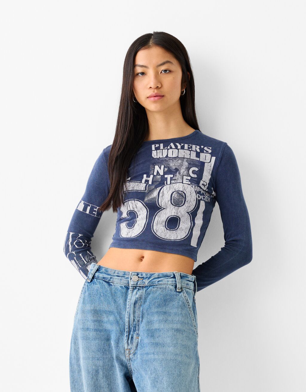 Long sleeve T-shirt with print-Blue-0