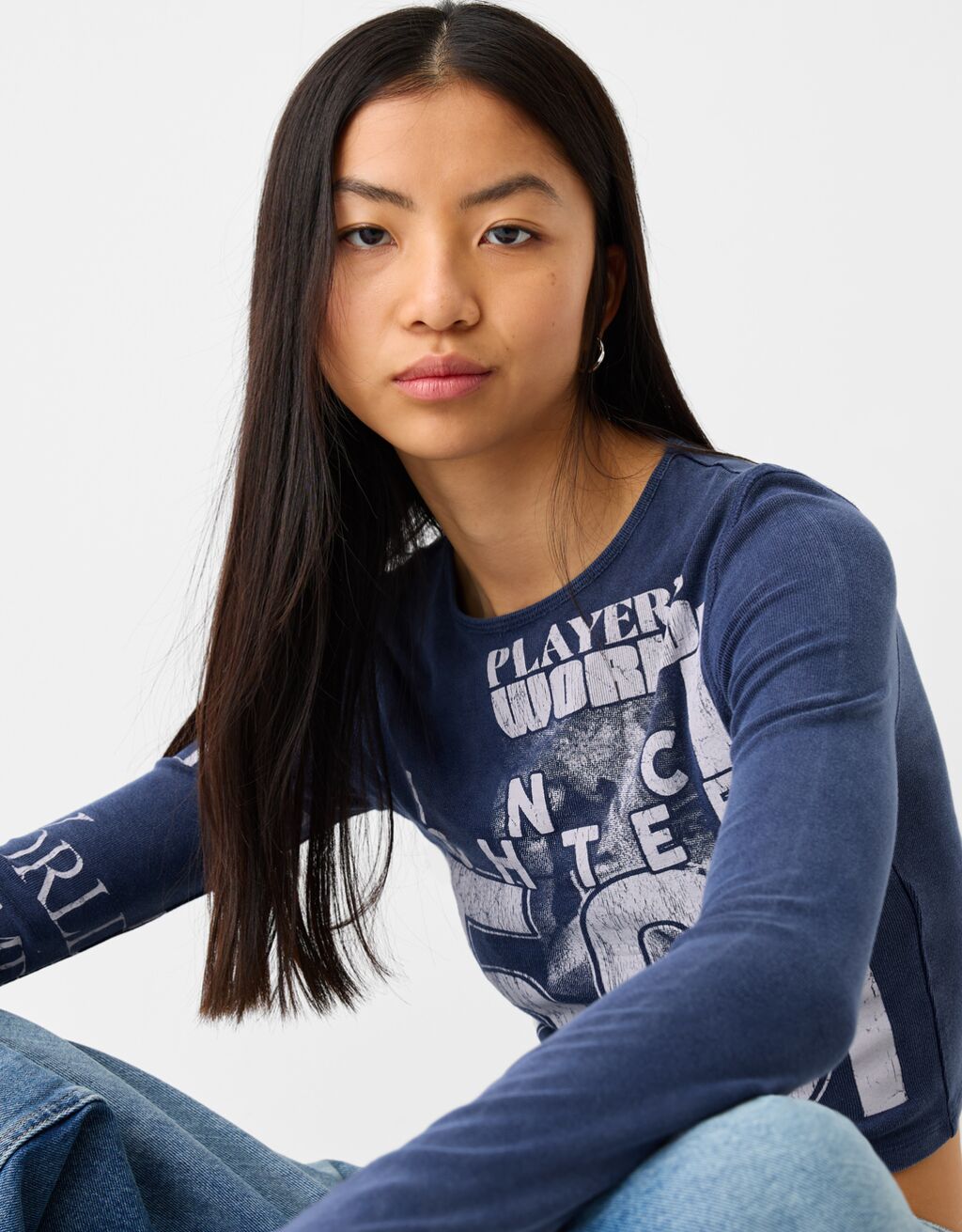 Long sleeve T-shirt with print-Blue-2