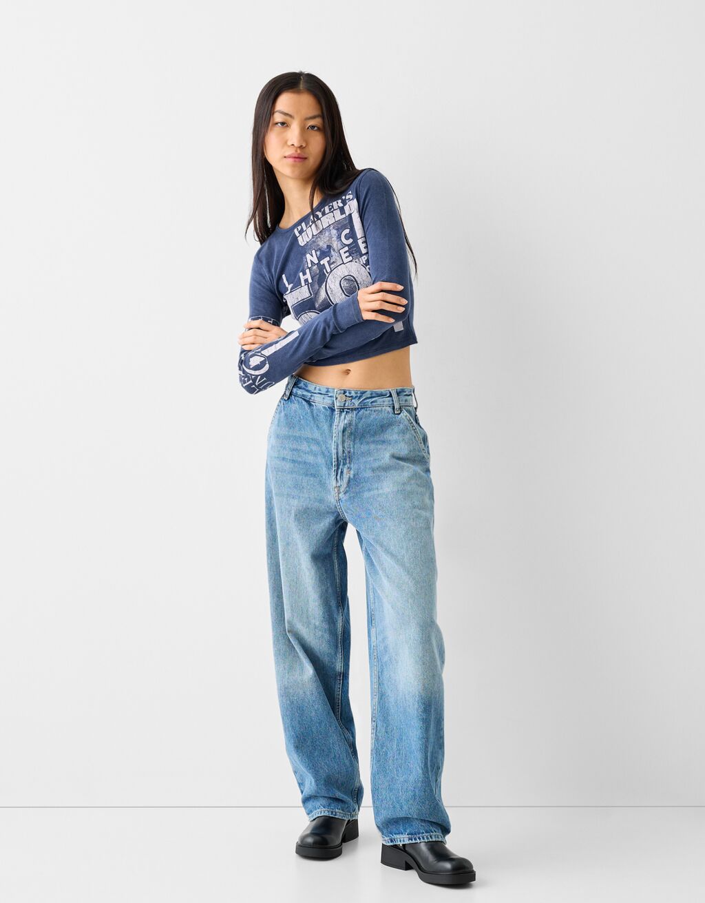 Long sleeve T-shirt with print-Blue-3