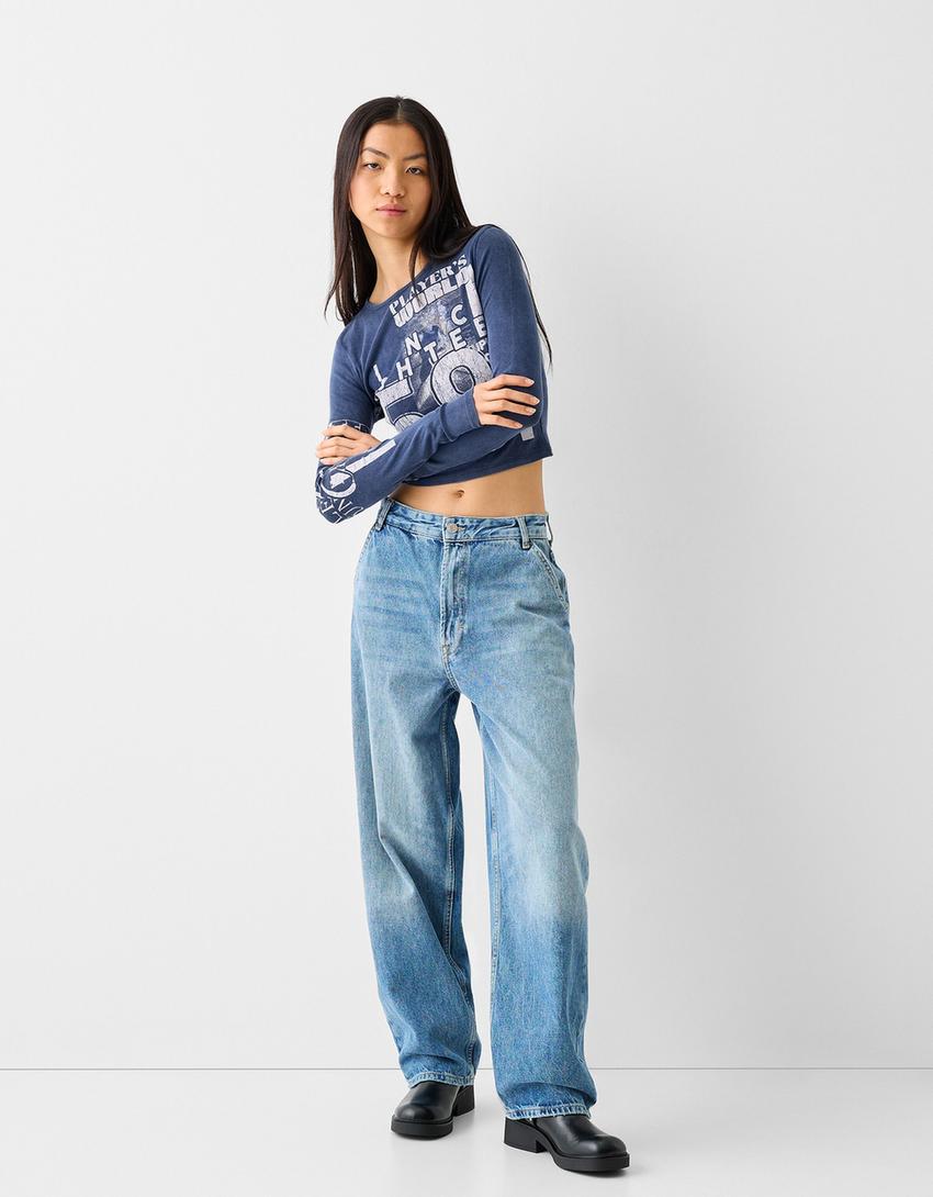 Long sleeve T-shirt with print-Blue-3