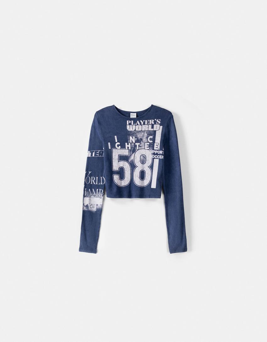 Long sleeve T-shirt with print-Blue-4