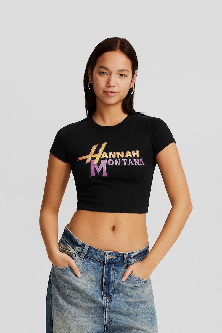 Skrátené tričko s krátkym rukávom s potlačou Hannah Montana