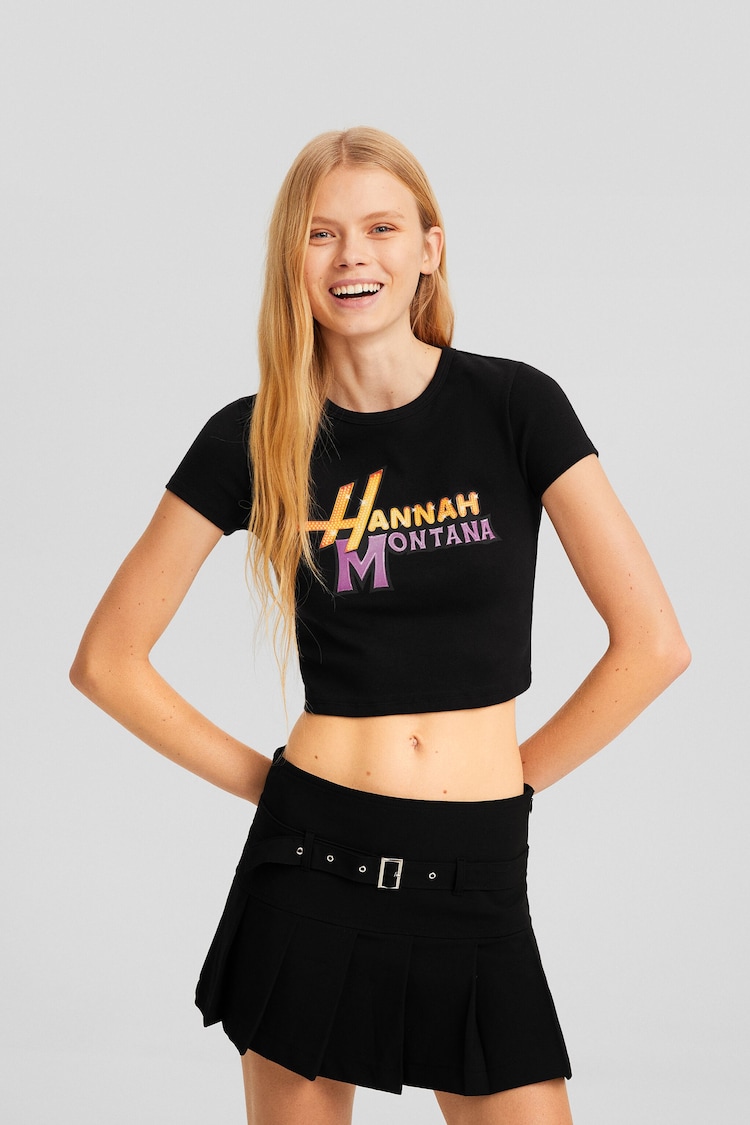 Skrátené tričko s krátkym rukávom s potlačou Hannah Montana