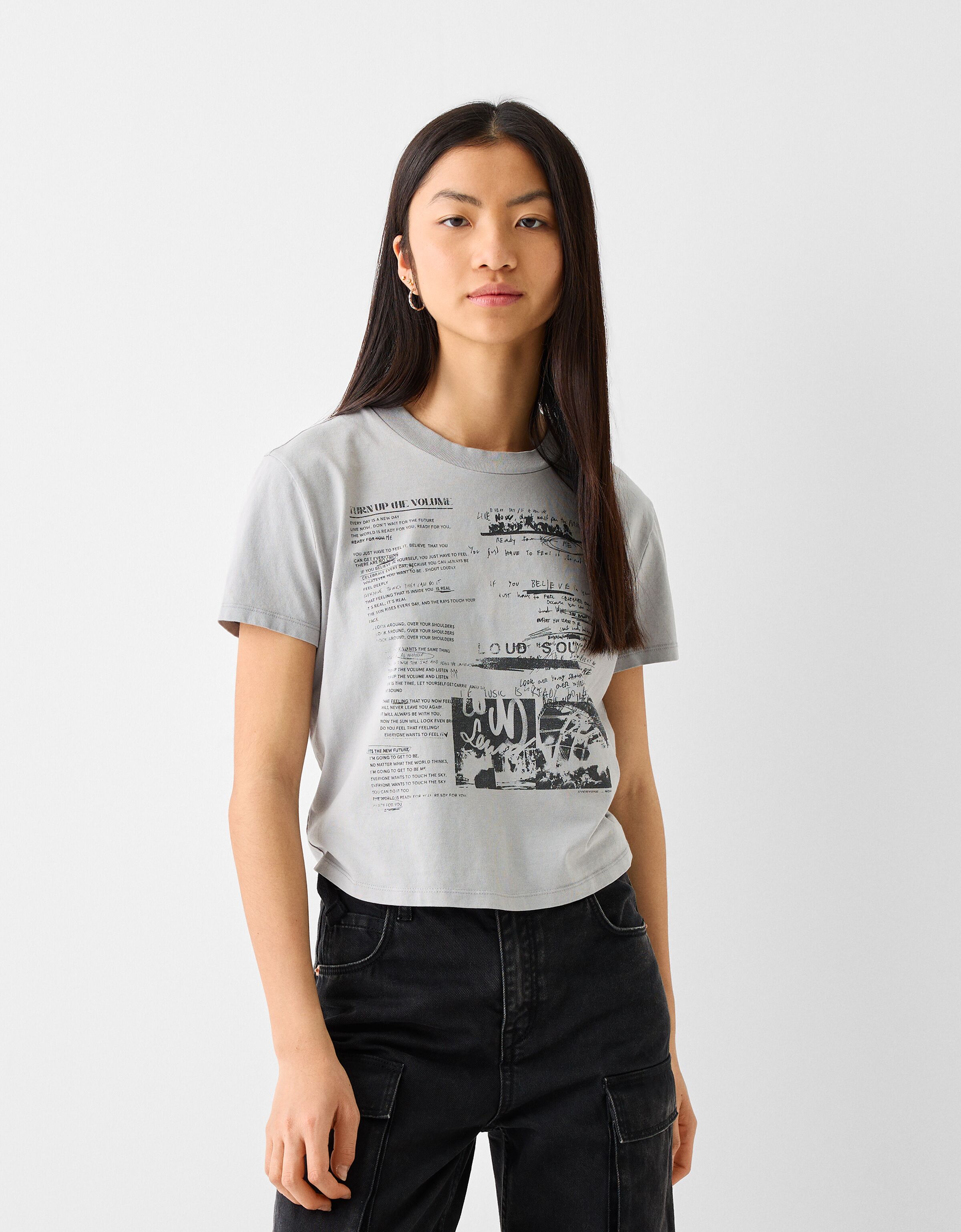 Short sleeve faded effect print T shirt