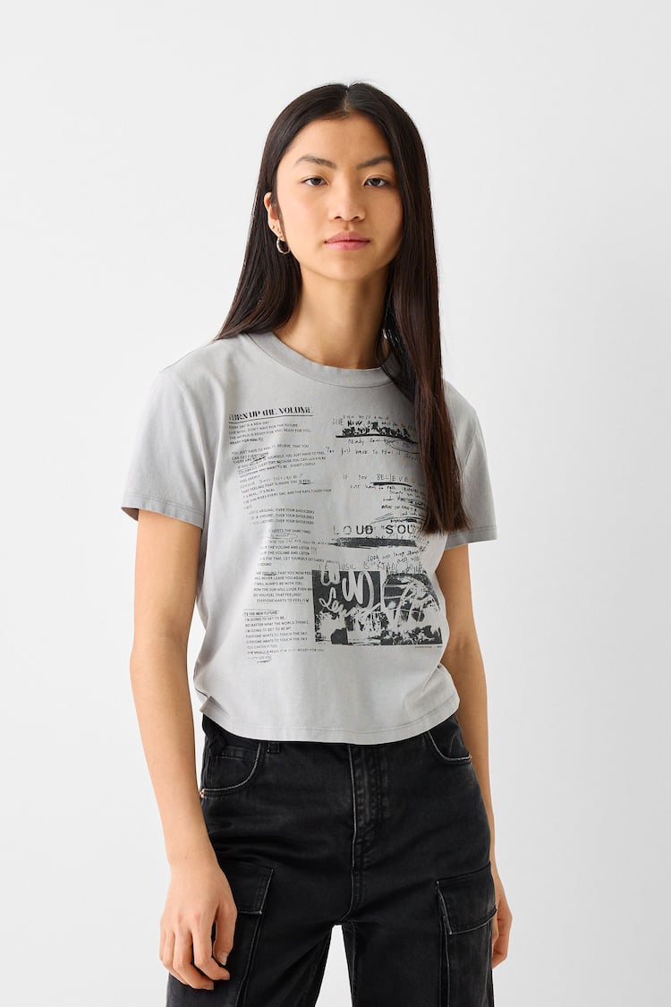 Short sleeve faded effect print T-shirt
