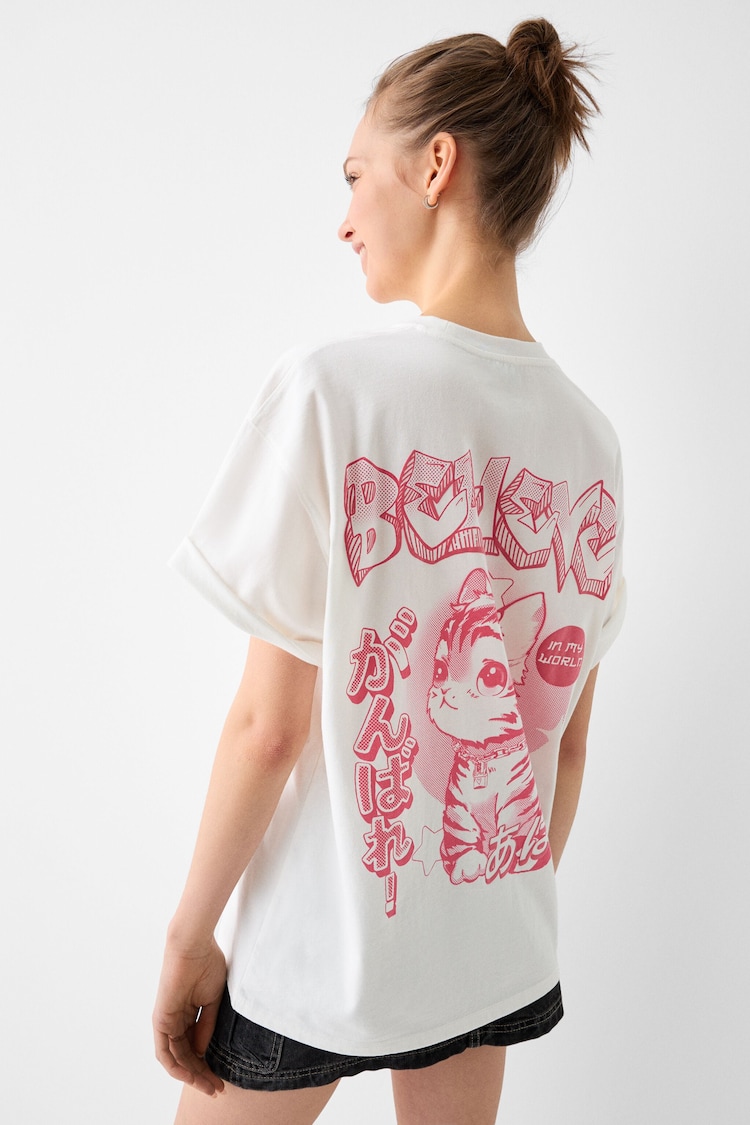 T-shirt manga curta estampado
