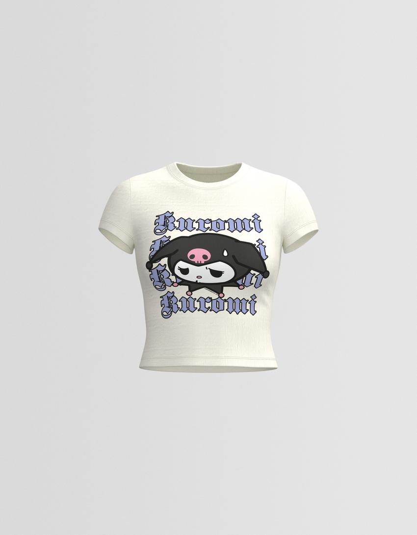 Camiseta Kuromi manga curta-Branco roto-5