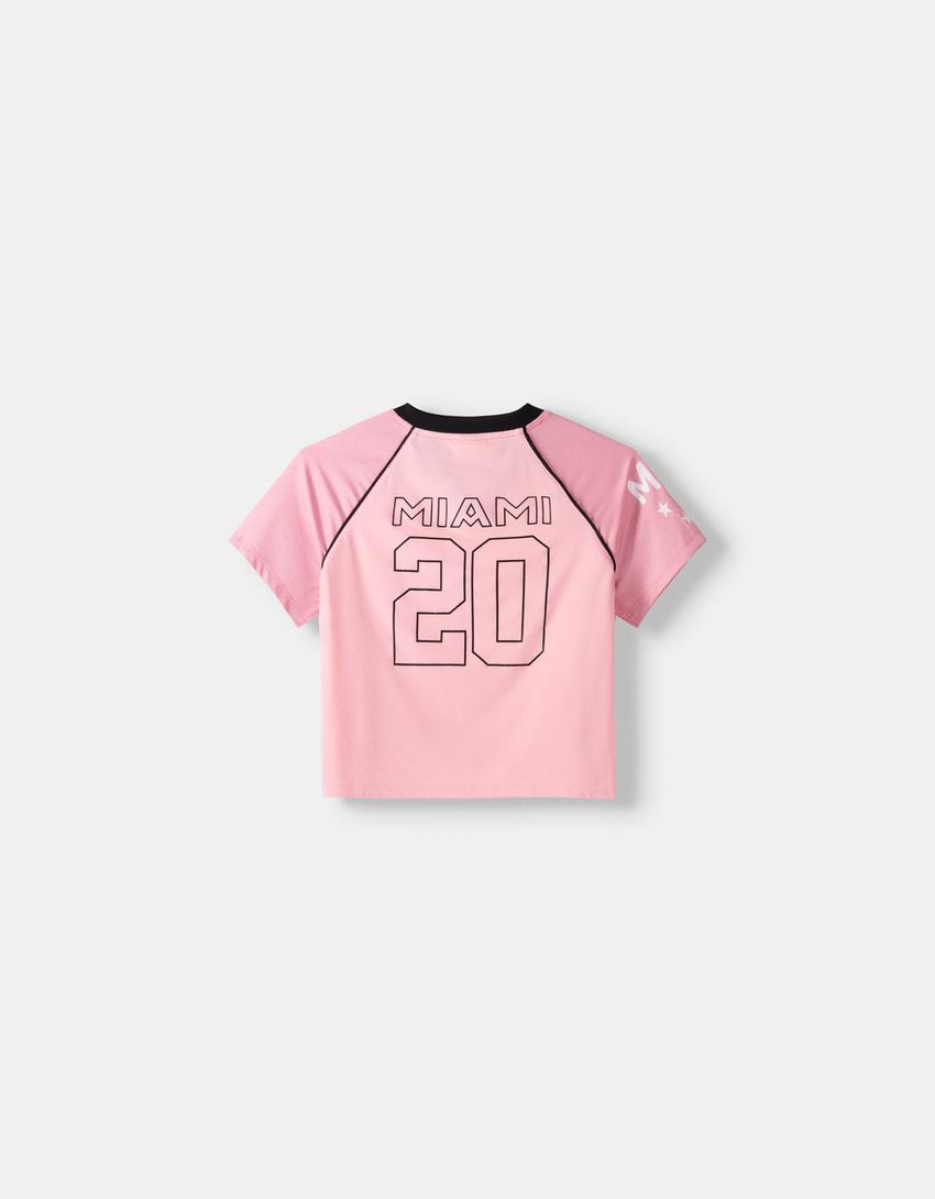 Cropped Inter Miami CF print T-shirt-Pink-7