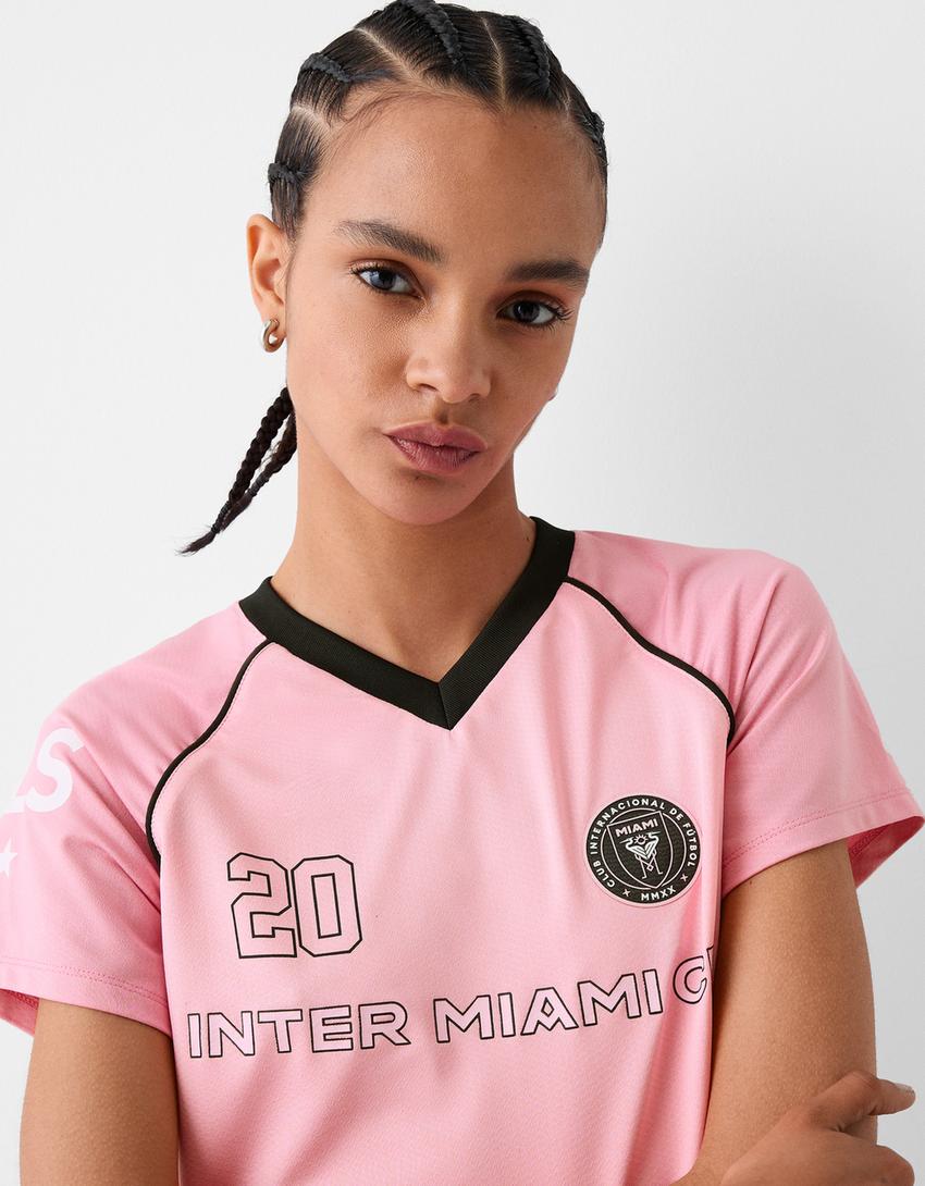Cropped Inter Miami CF print T-shirt-Pink-3