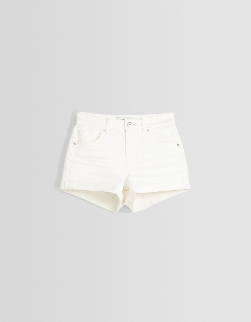 Short denim retroussé-Blanc-4