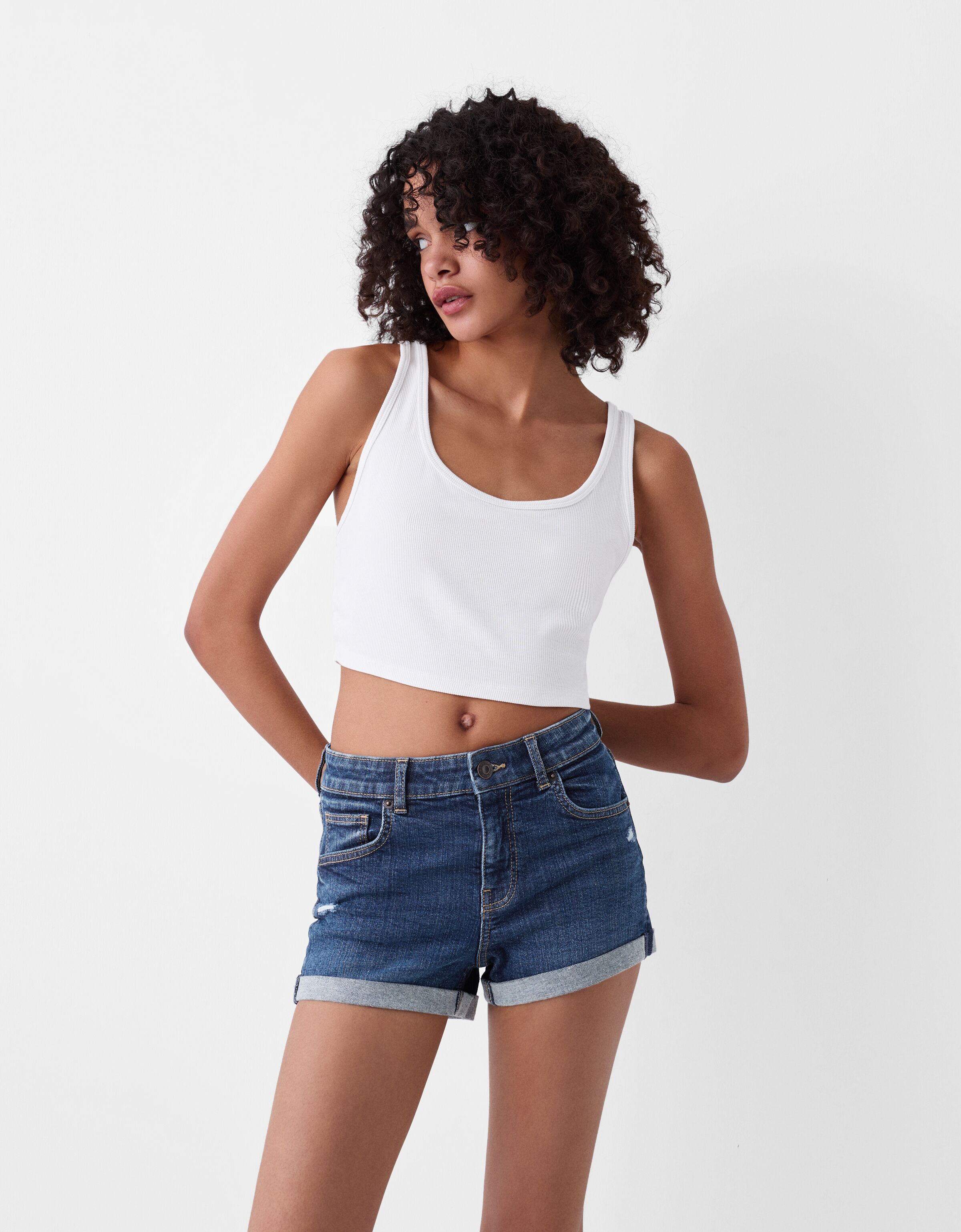 Roll up denim shorts best sale