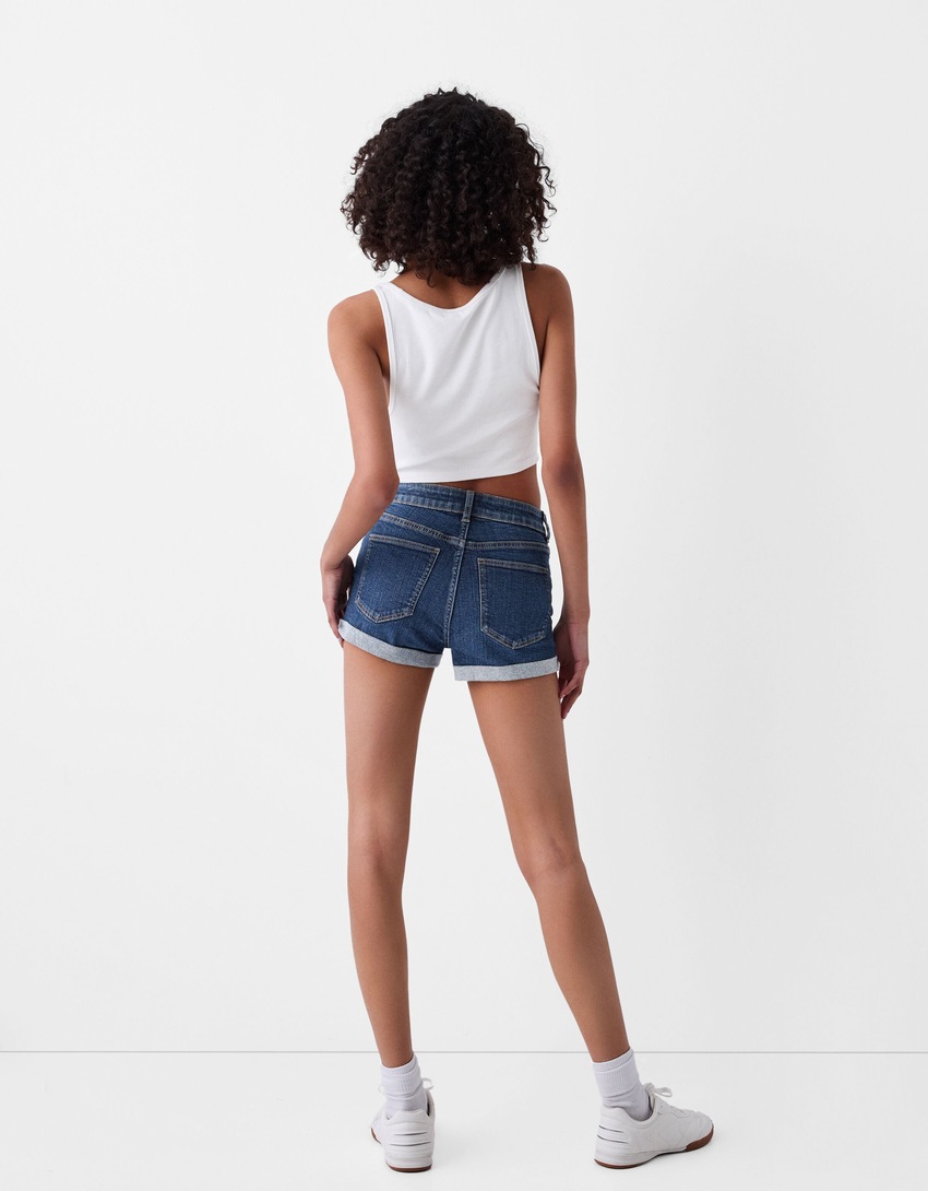 Short denim retroussé-Bleu-2
