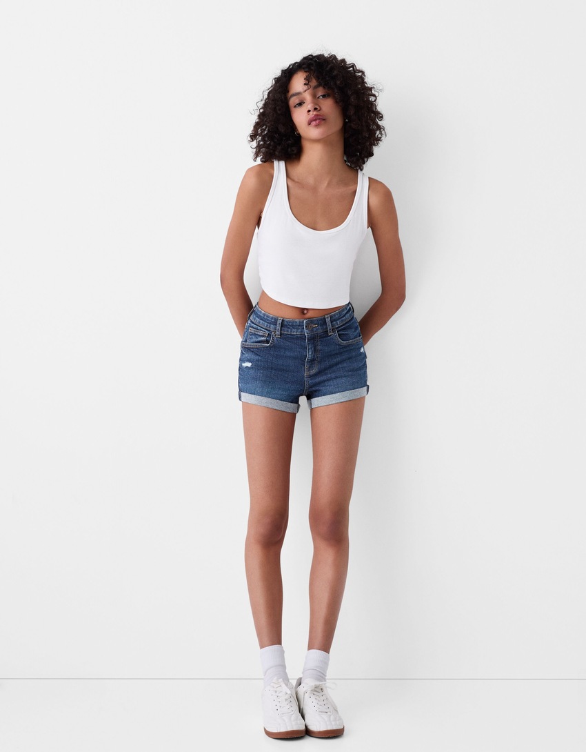 Short denim retroussé-Bleu-0