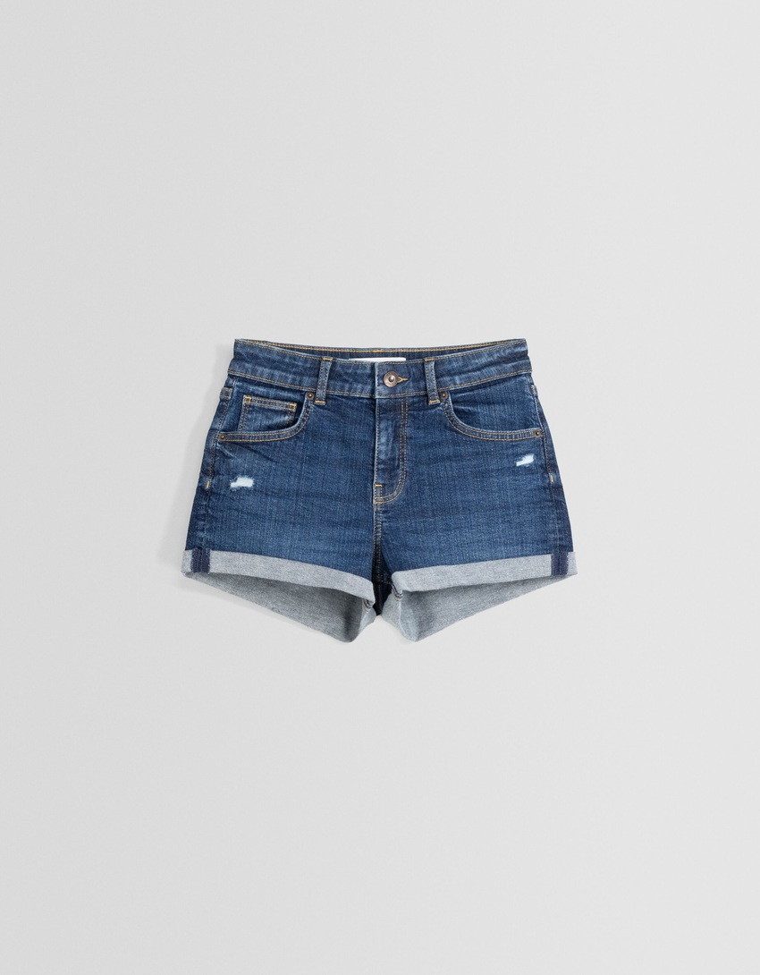 Short denim retroussé-Bleu-4