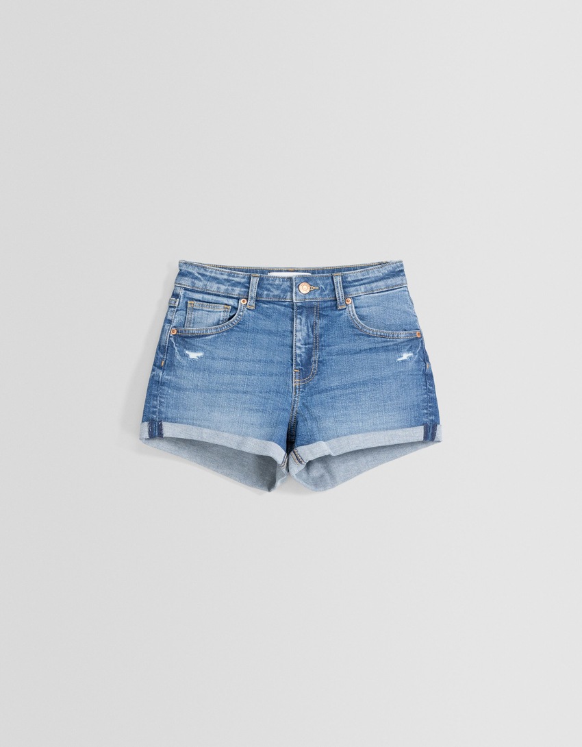 Short denim retroussé-Bleu lavé-4