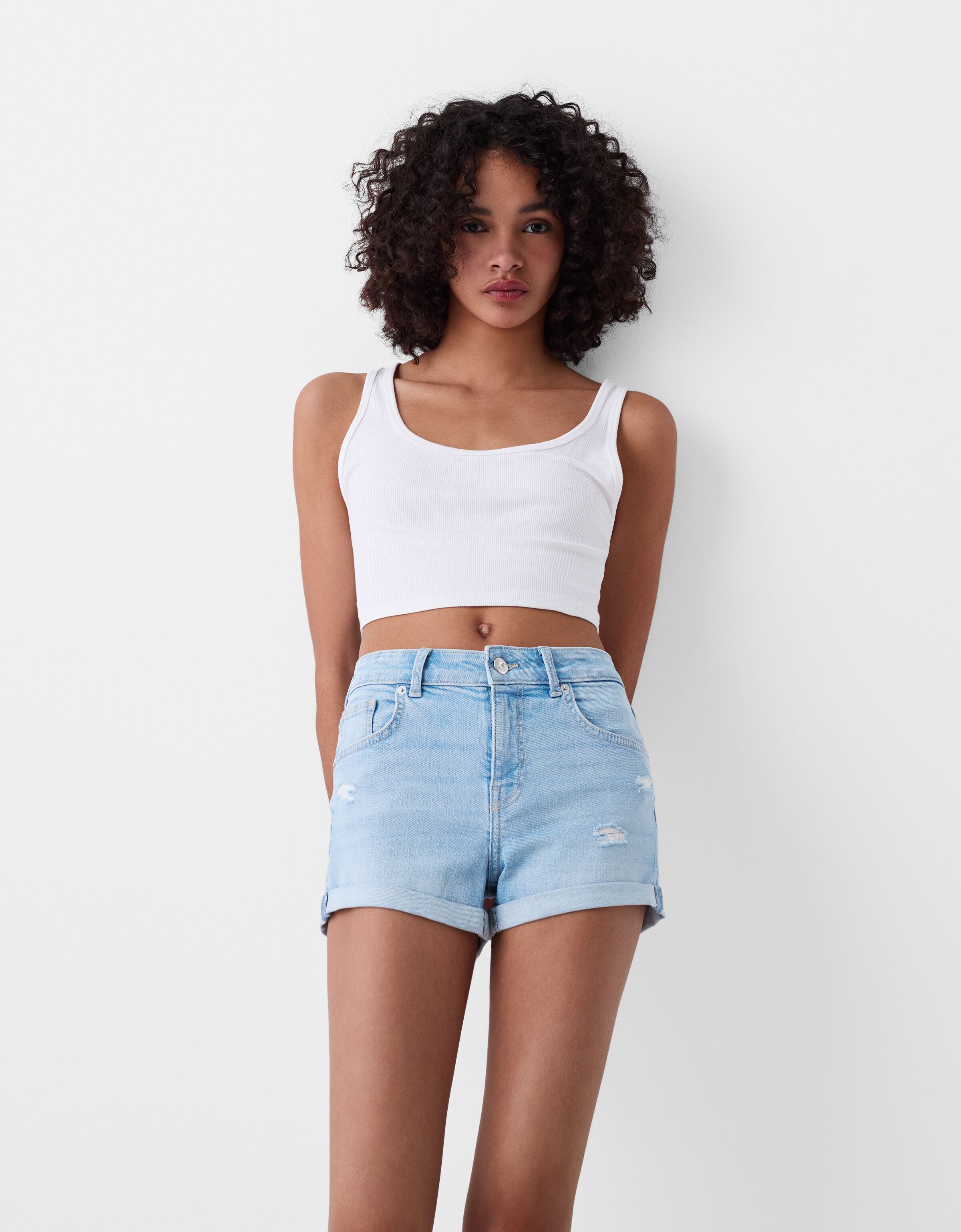 Roll up denim shorts