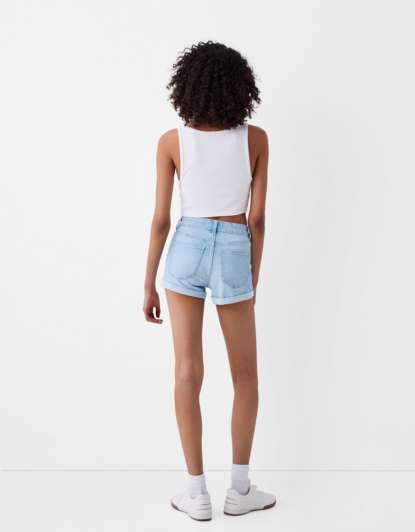 Short denim retroussé-Bleu clair-2