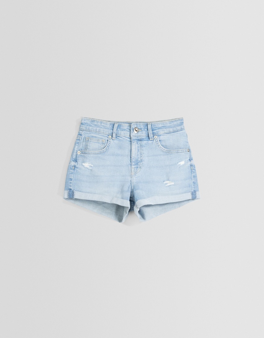 Short denim retroussé-Bleu clair-4