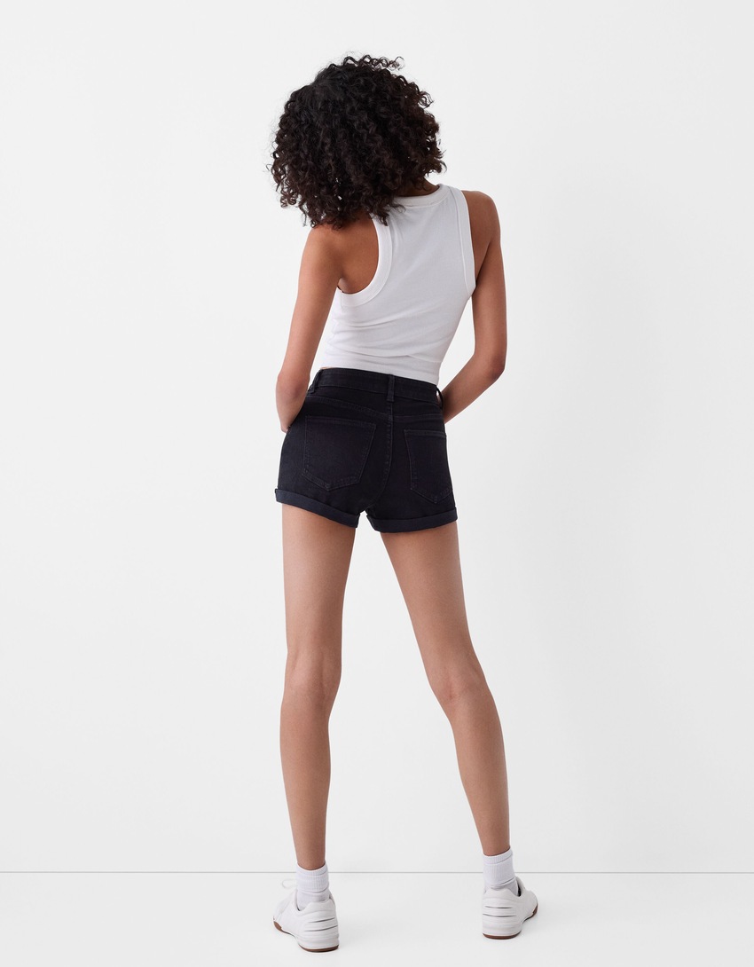 Short denim retroussé-Noir-2