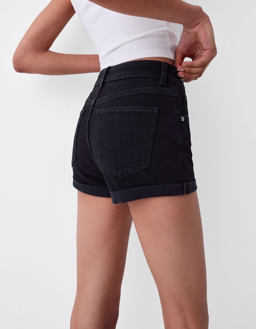 Short denim retroussé-Noir-3