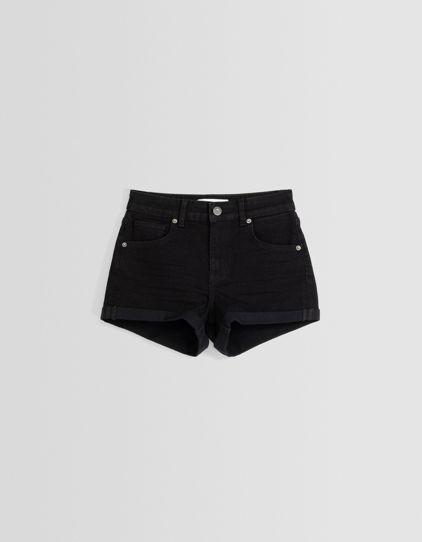 Short denim retroussé-Noir-4