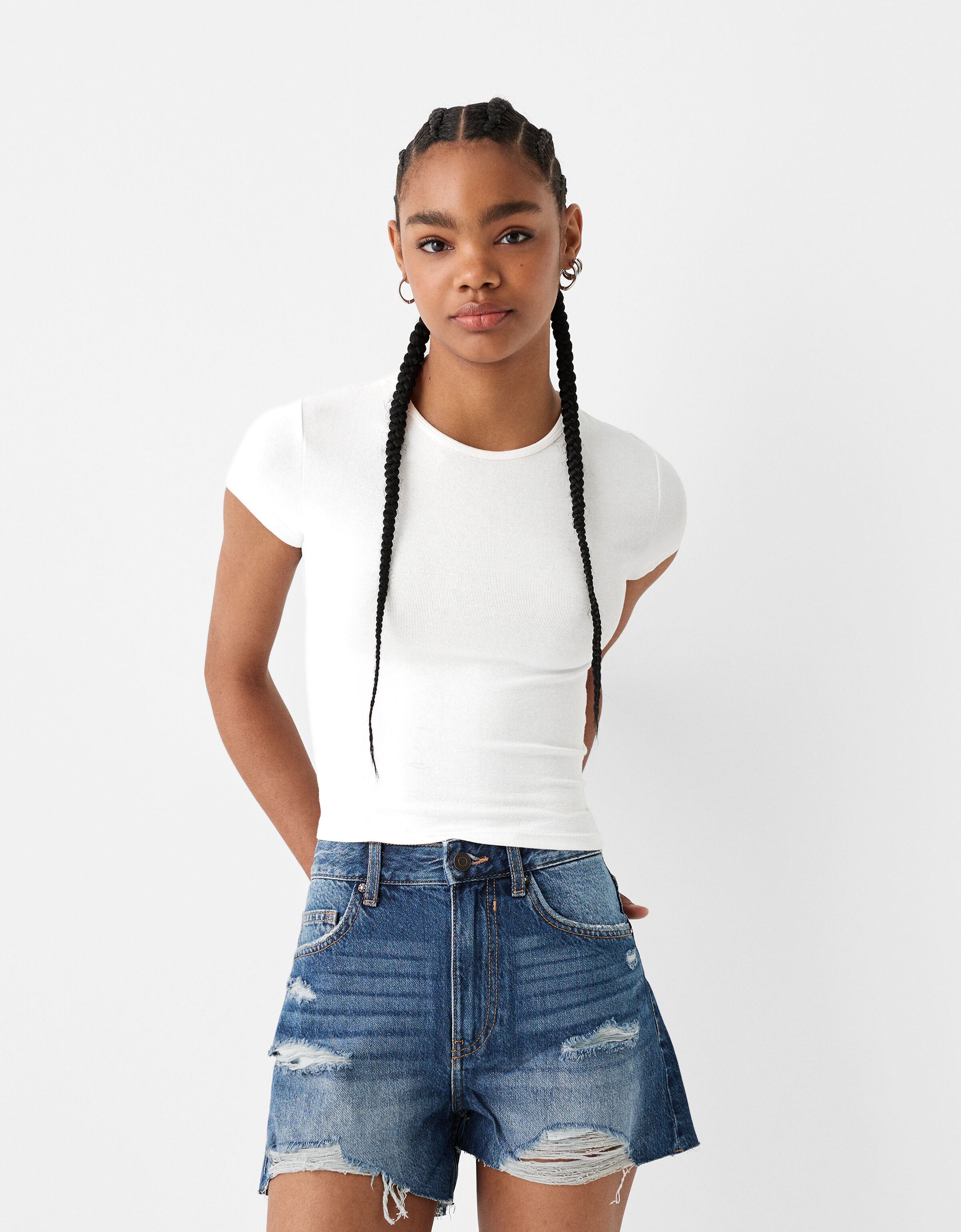 Distressed denim ort Etek ort BSK Teen Bershka