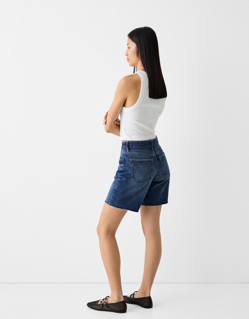 Calções bermuda de denim-Azul-2