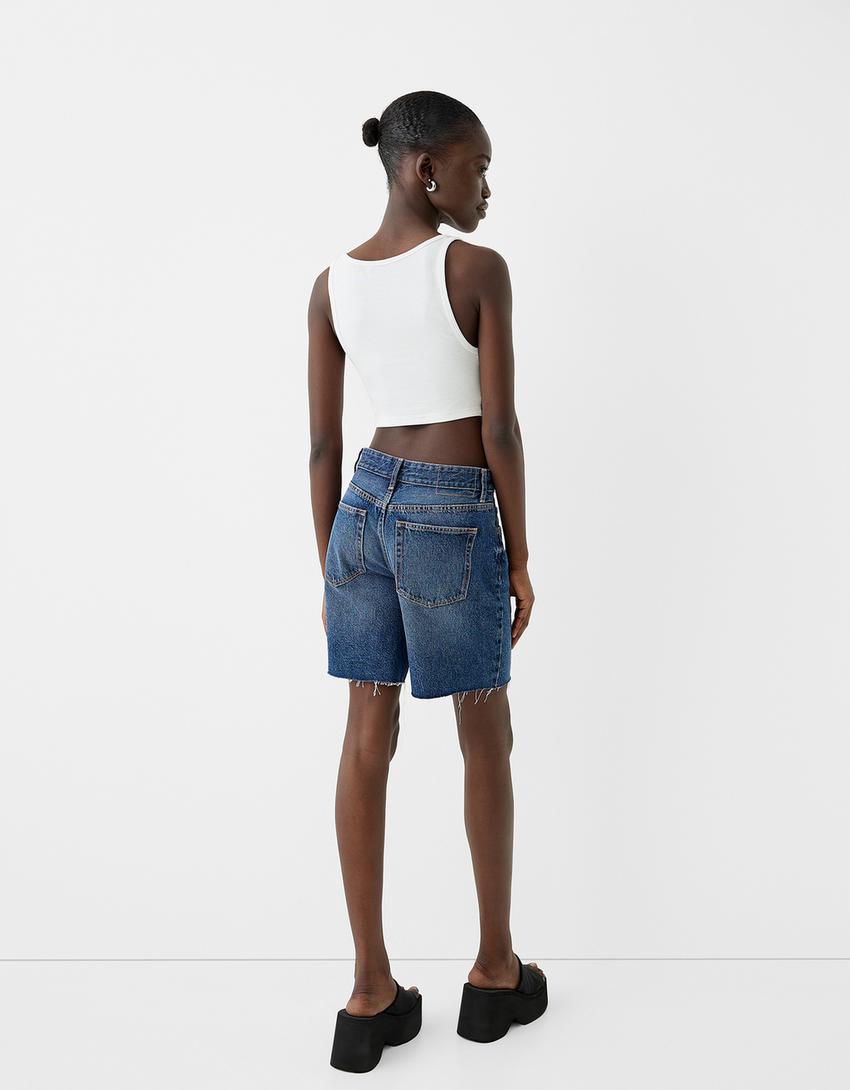 Calções bermuda de denim-Azul-2